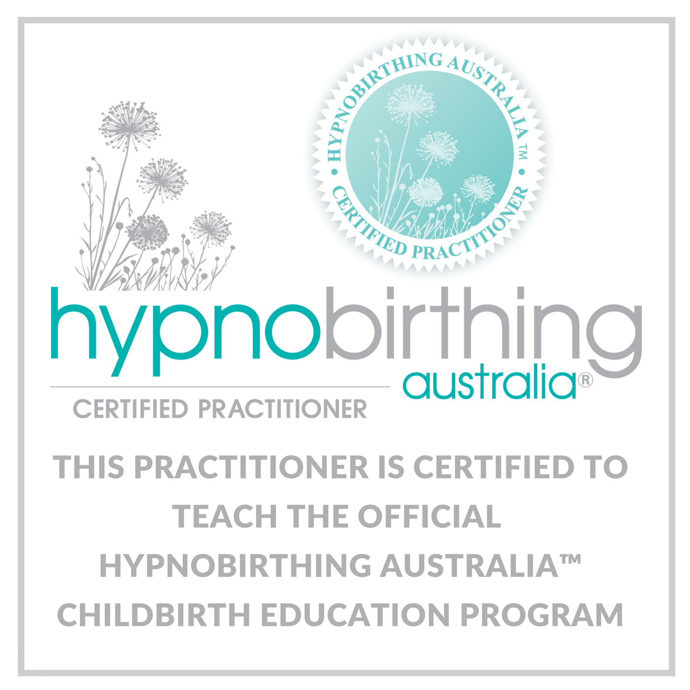 1400 x 1400 px This Practitioner is certified to teach the Hypnobirthing Australia Childbirth Education Program